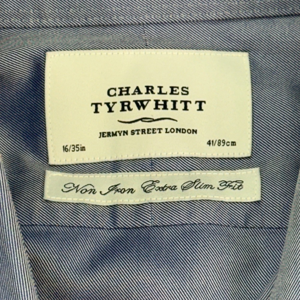 Charles Tyrwhitt Dress Shirt Mens 16/35 Blue Extra Slim Fit Non Iron Twill - Picture 2 of 8